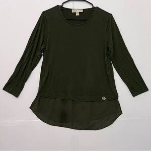Michael Kors Top Olive Green Long Sleeve Stretch Layered Lightweight Medium